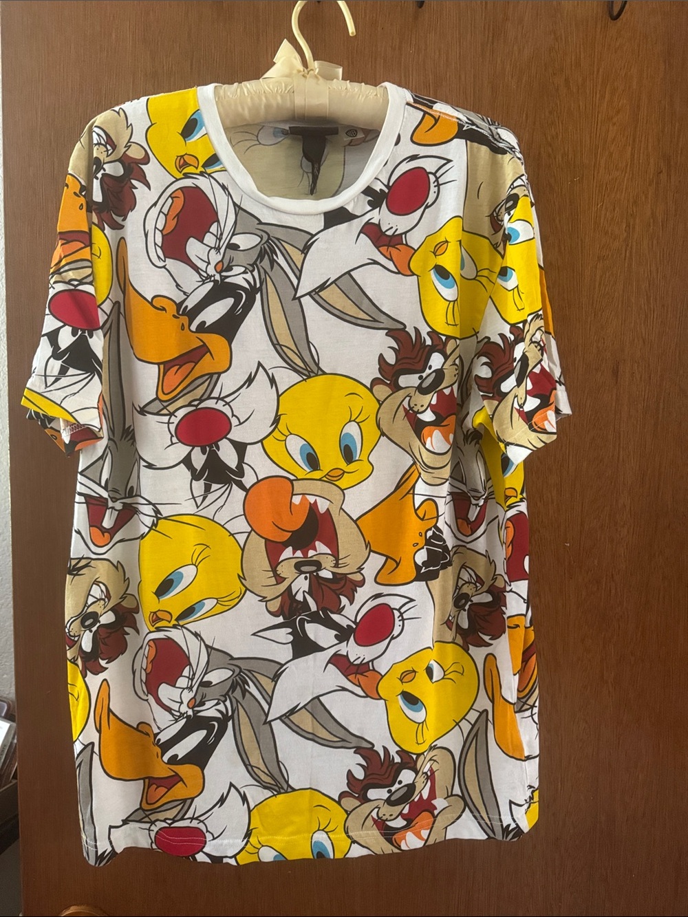 H&M White Cartoon Character Short Sleeve Tee with Yellow & Orange Accents